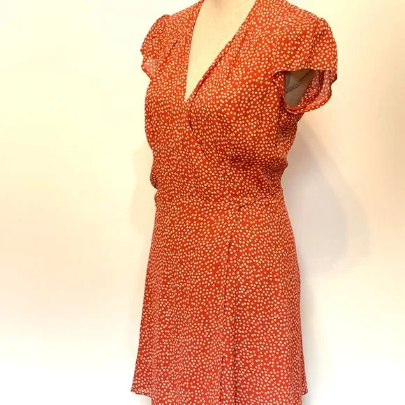 Reformation Orange Oyster Mini Wrap Floral Dress Size Small